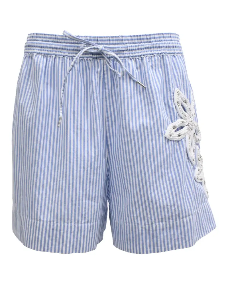 Sandro striped floral-appliqué shorts - Blau Blau