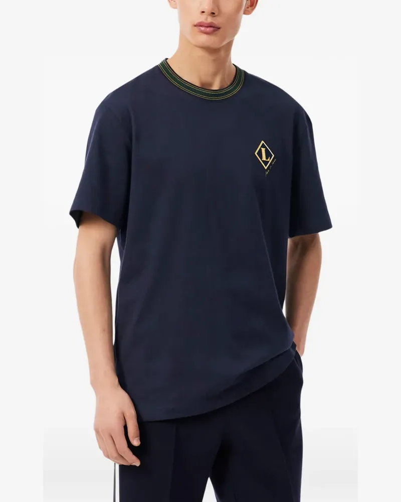 Lacoste logo-embroidered contrast-trim T-shirt - Blau Blau