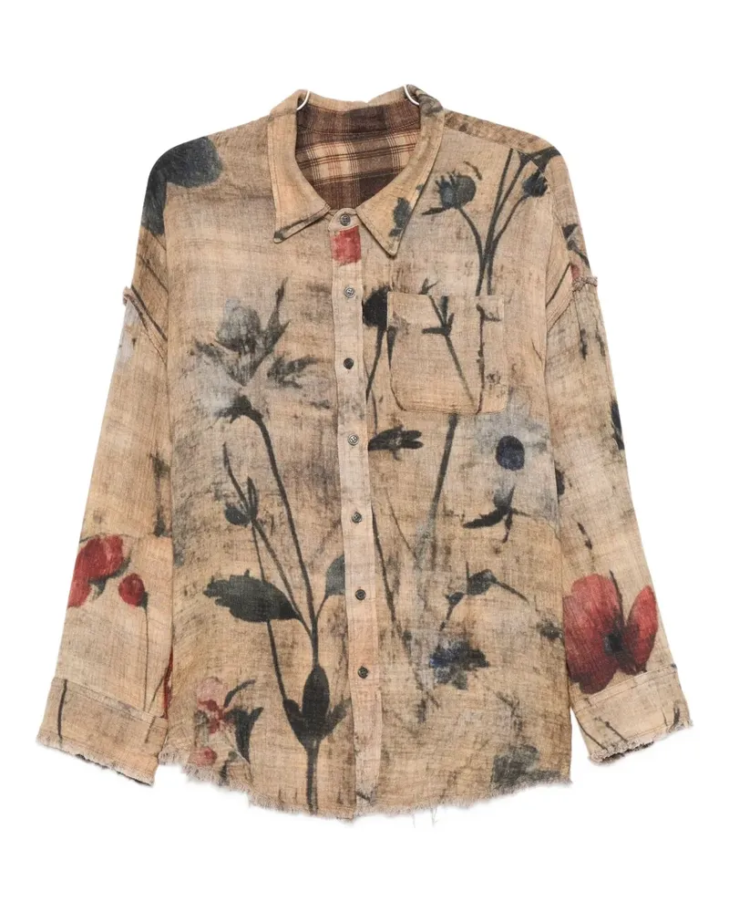 R13 Hemd mit Blumen-Print - Nude Nude