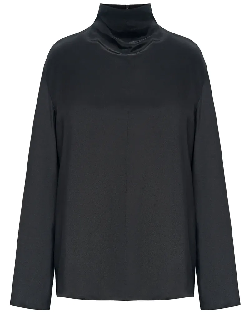 12 STOREEZ Chiffonbluse mit Stehkragen - Schwarz Schwarz