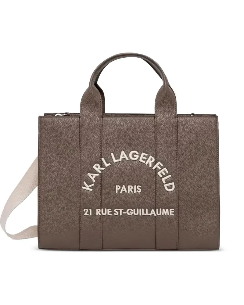 Karl Lagerfeld logo-embroidered pebbled tote bag - Braun Braun