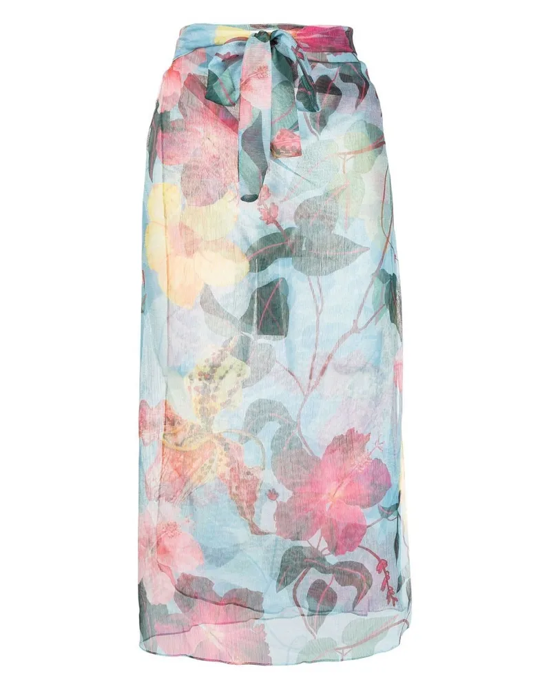 Pat Bo Kaftan mit Hibiskus-Print - Blau Blau
