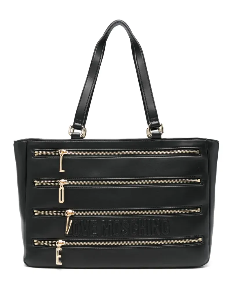 Moschino Zipline Tote Bag mit Logo-Anhänger - Schwarz Schwarz