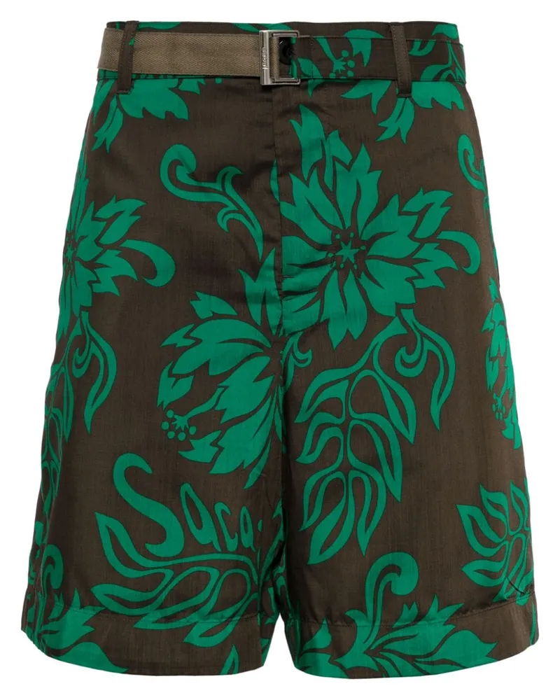 Sacai Shorts mit Blumen-Print Grün