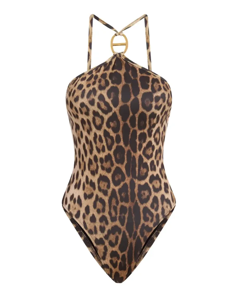 Moschino leopard-print halterneck swimsuit - Braun Braun