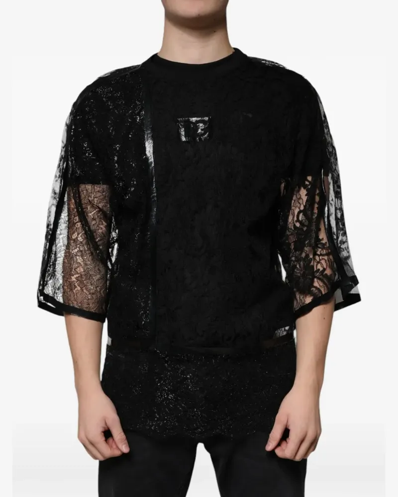 Dolce & Gabbana T-Shirt mit Blumenspitze - Schwarz Schwarz