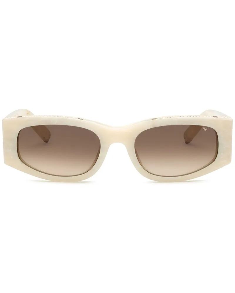 Philipp Plein Runde Sonnenbrille mit Kristallen - Nude Nude
