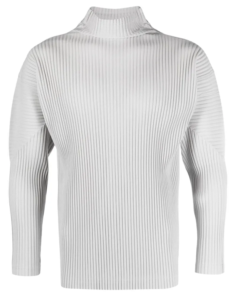 Issey Miyake Plissierter Pullover mit Stehkragen Grau