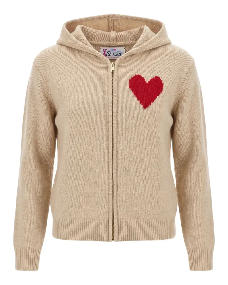 MC2 Saint Barth beige Kyla wool knit hoodie with St. Barth intarsia - Nude Nude
