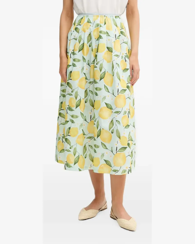 Oui  lemon-print pleated midi skirt - Grün Grün