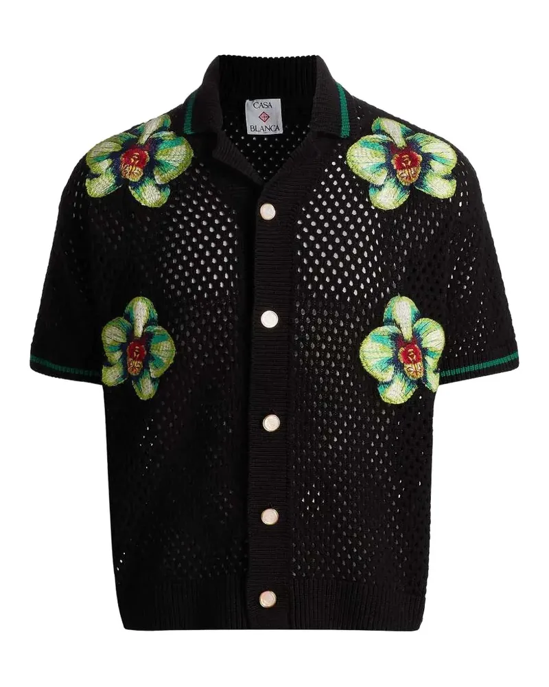 Casablanca Paris floral open knit shirt - Schwarz Schwarz