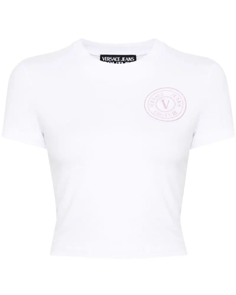 Versace Jeans Glitzer-T-Shirt mit E-Emblem - Weiß Weiß