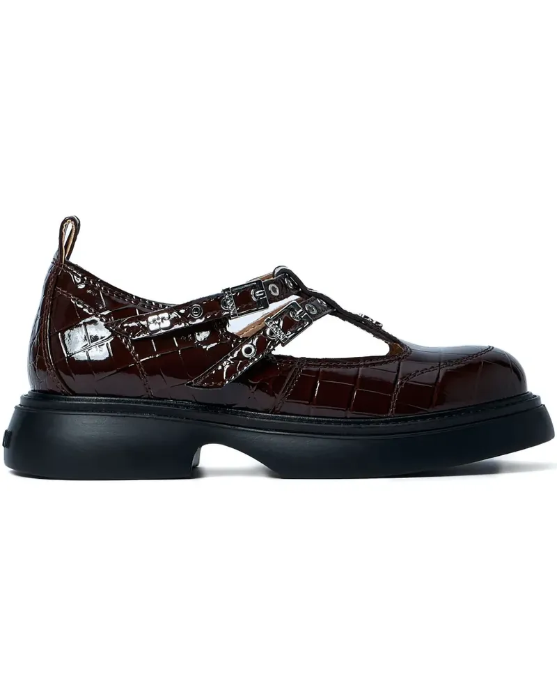 Ganni Butterfly Loafer mit Kroko-Optik - Braun Braun