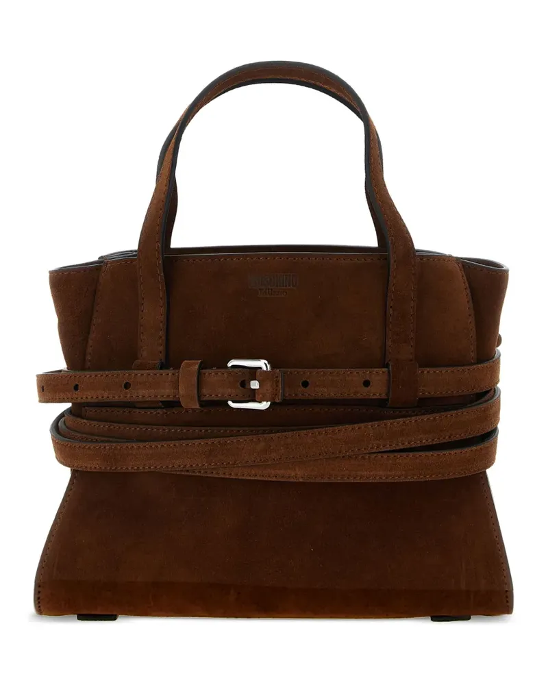 Moschino Tie Me Tote Bag aus Wildleder mit Gürteldetail - Braun Braun