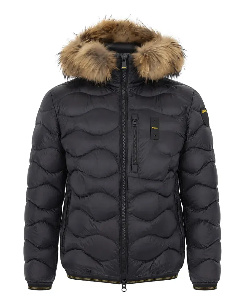 Blauer faux-fur trim wave-quilted jacket - Schwarz Schwarz