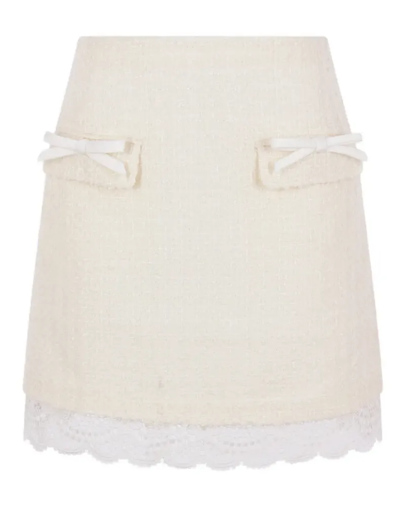 Self-Portrait bow-detail A-line midi skirt - Nude Nude