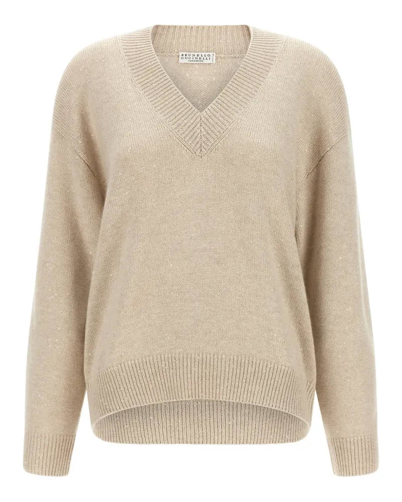 Brunello Cucinelli sequin-appliqué V-neck sweater - Nude Nude