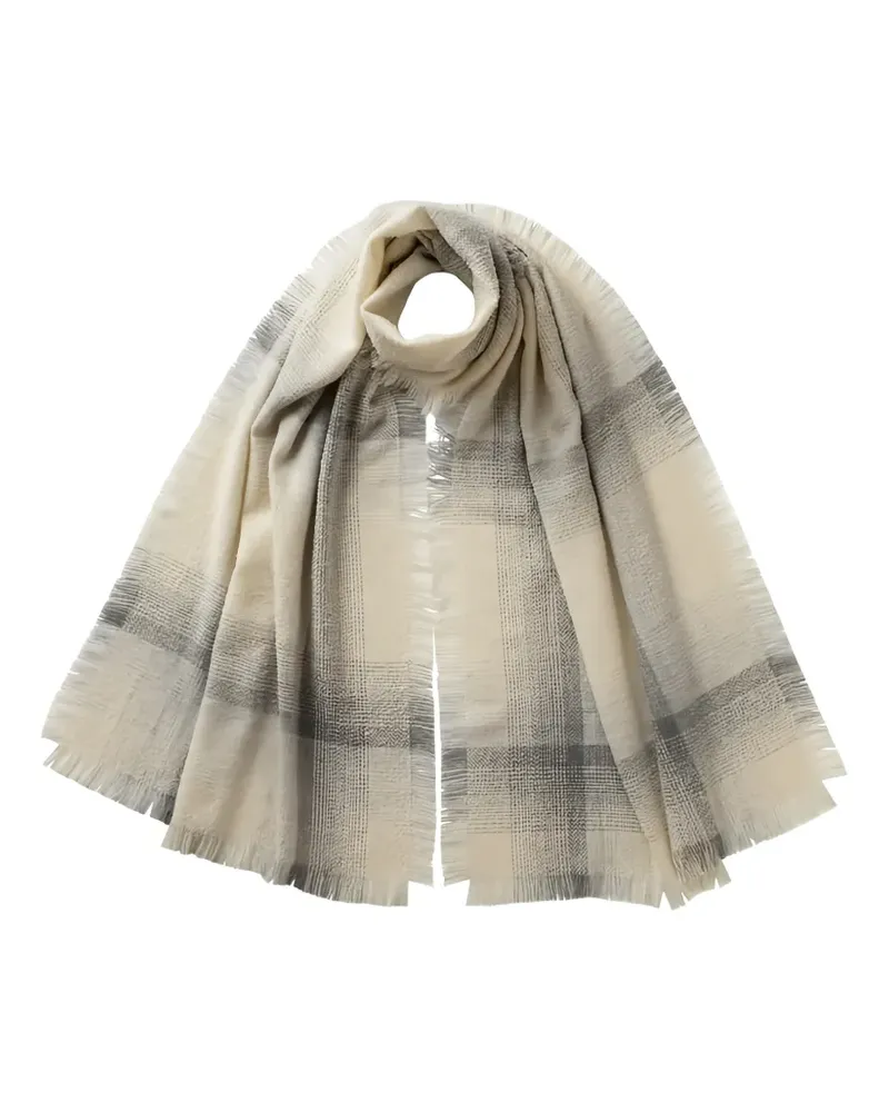 Johnstons of Elgin check frayed scarf - Weiß Weiß