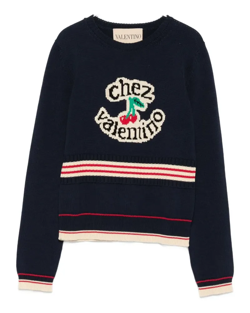 Valentino Garavani Rundhals-Pullover mit Kirschdetail - Blau Blau