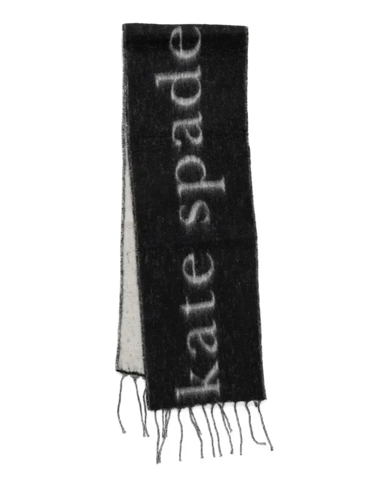 Kate Spade logo-embellishment fringed-edges scarf - Schwarz Schwarz