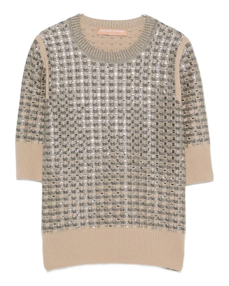 Ermanno Scervino sequin-embellished checkered wool sweater - Nude Nude