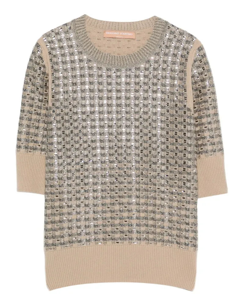 Ermanno Scervino sequin-embellished checkered wool sweater - Nude Nude