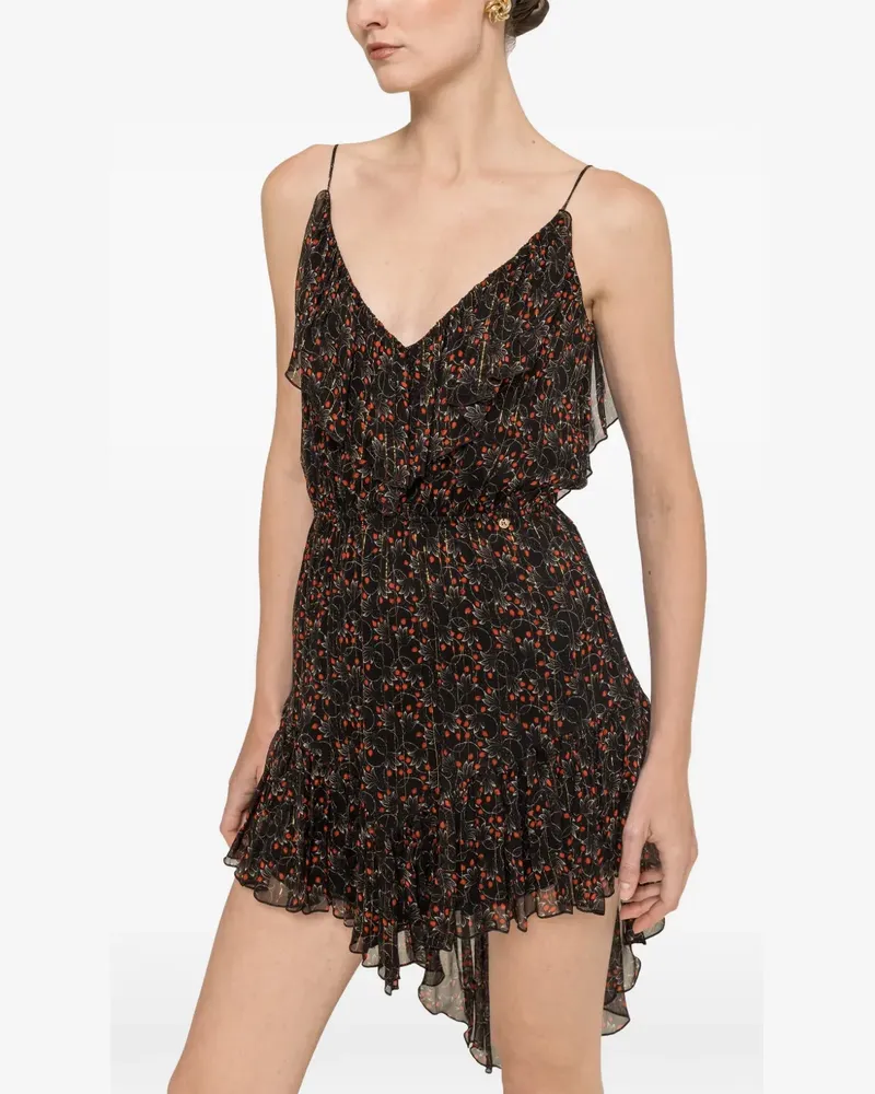 NISSA printed silk asymmetric mini dress - Schwarz Schwarz