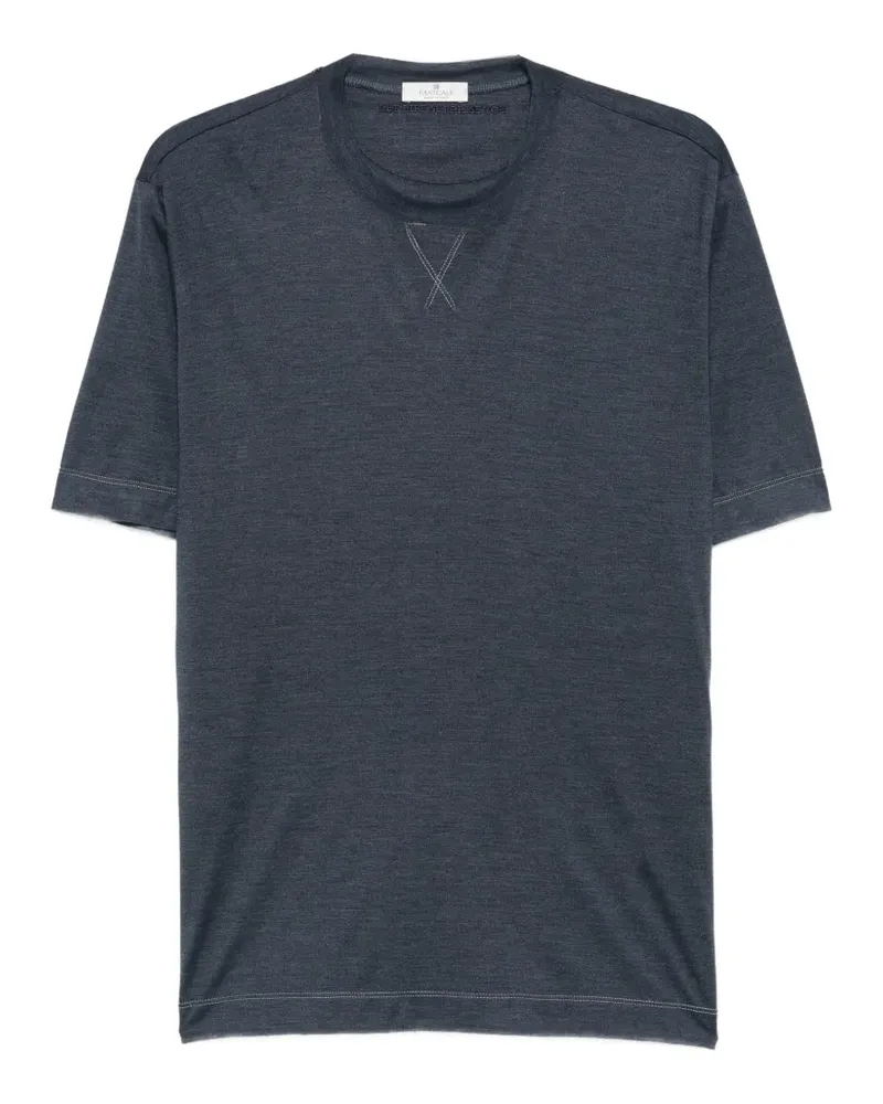 PANICALE Cashmere Rundhals-T-Shirt mit Kreuzstich - Blau Blau