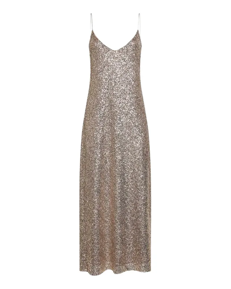 Blanca embroidered sequin V-neck dress - Gold Gold