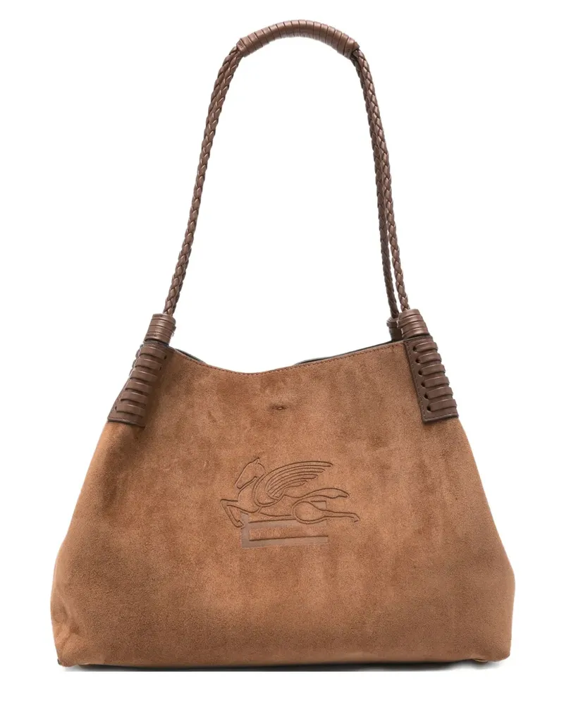 Etro Libra Wildleder-Tote Bag mit geflochtenem Henkel - M0453 BROWN M0453