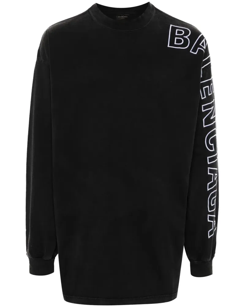 Balenciaga T-Shirt mit Logo-Stickerei - Schwarz Schwarz