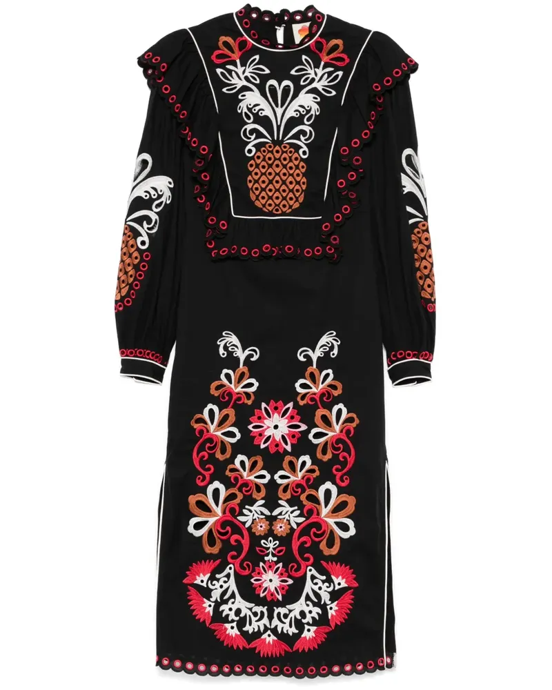 FARM Rio Cashew Mandala Richilieu Maxikleid - Schwarz Schwarz