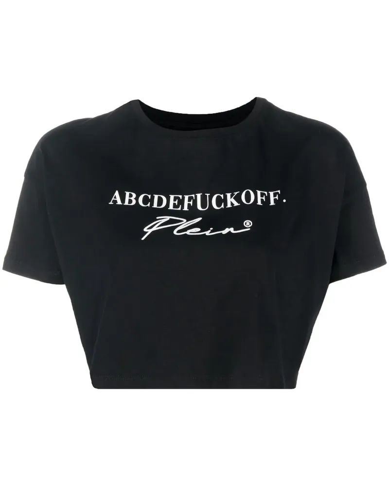 Philipp Plein Cropped-T-Shirt mit Slogan-Print - Schwarz Schwarz