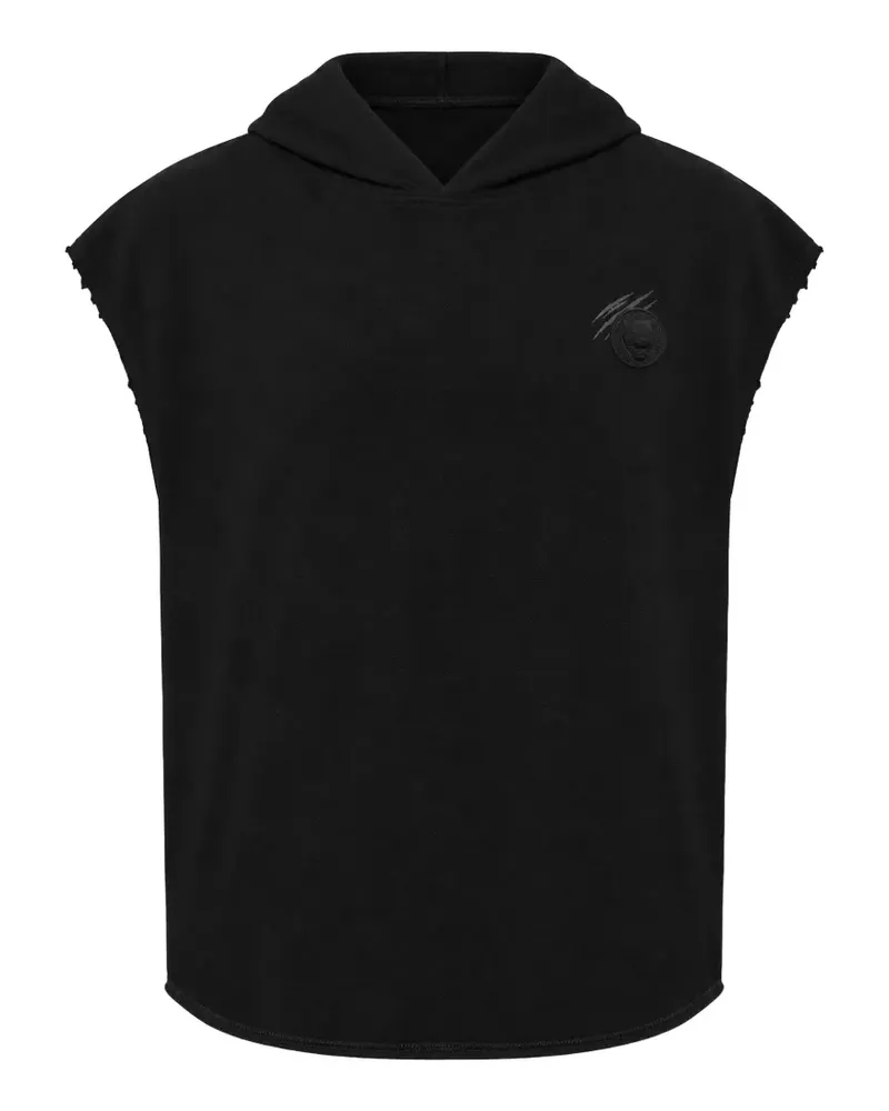 Philipp Plein raw-edge sleeveless hoodie - Schwarz Schwarz