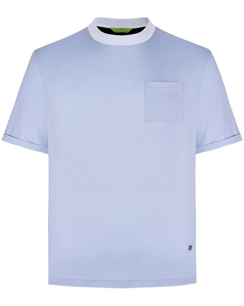 Shanghai Tang contrasting-collar patch-pocket T-shirt Blau