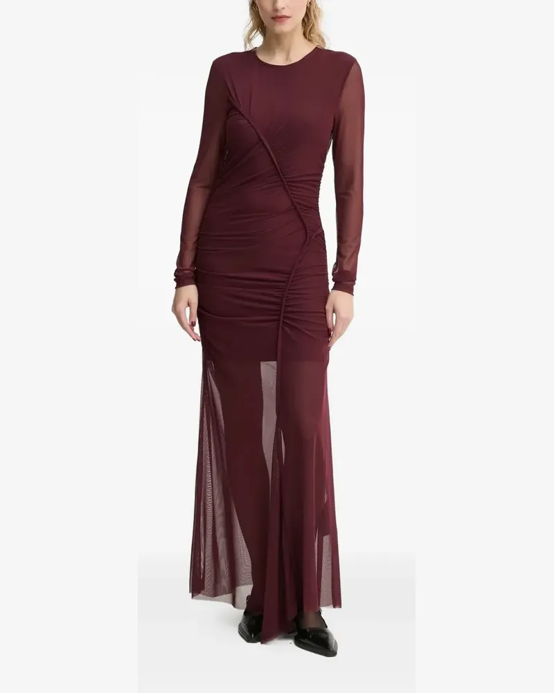 Gestuz Gerafftes Kleid mit Mesh-Einsatz - Rot Rot