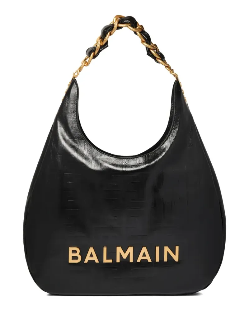 Balmain 1945 Schultertasche mit Knitteroptik - Schwarz Schwarz