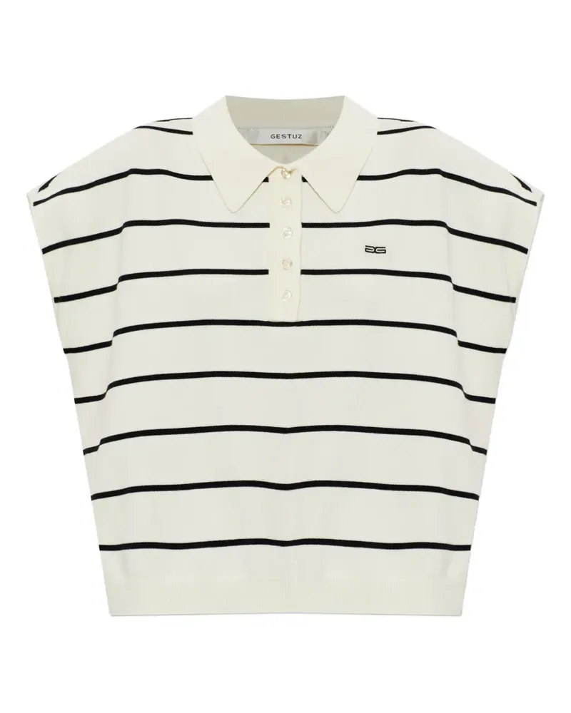 Gestuz Saia striped short-sleeve polo top - Weiß Weiß