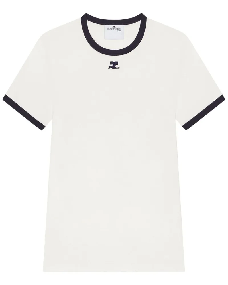 Courrèges Signature T-Shirt mit Kontrast - Weiß Weiß