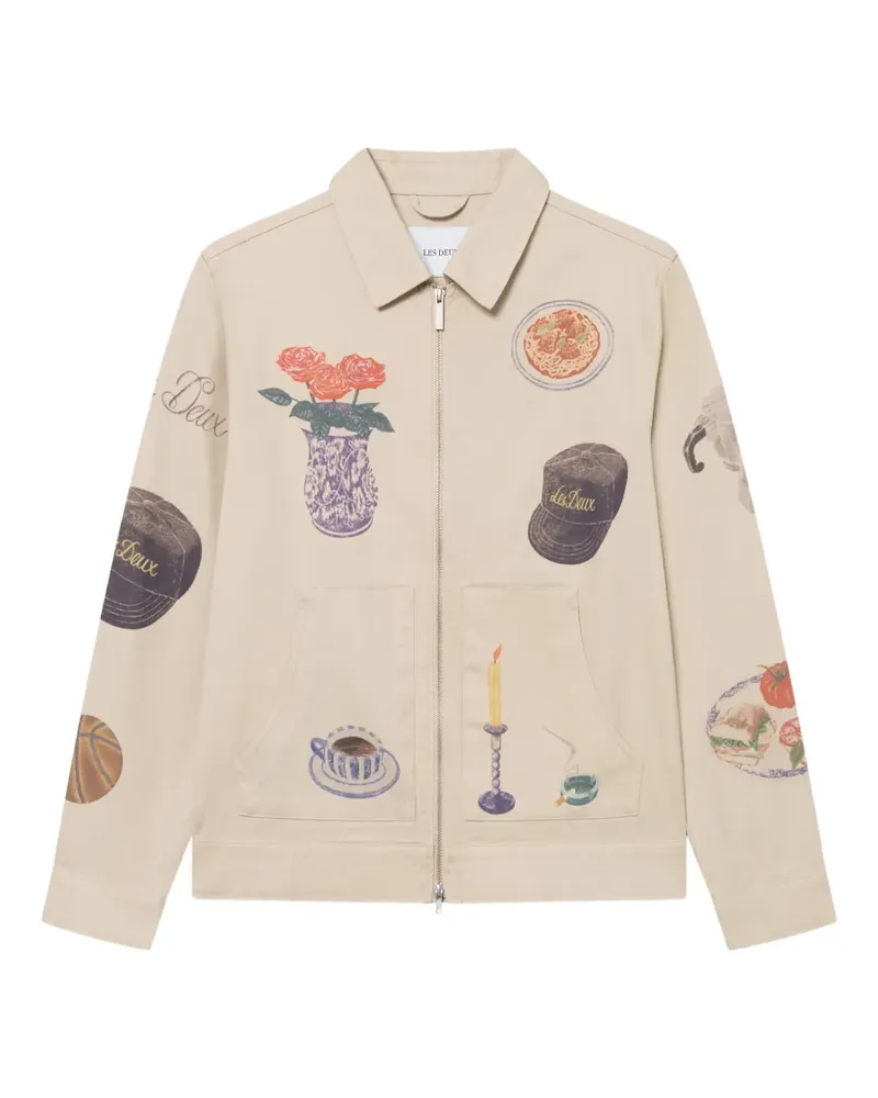 LES DEUX Robert graphic-print shirt jacket - Nude Nude