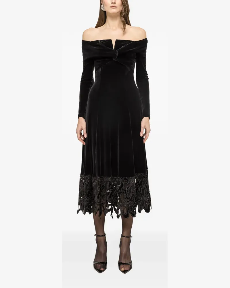 NISSA off-shoulder velvet midi dress - Schwarz Schwarz