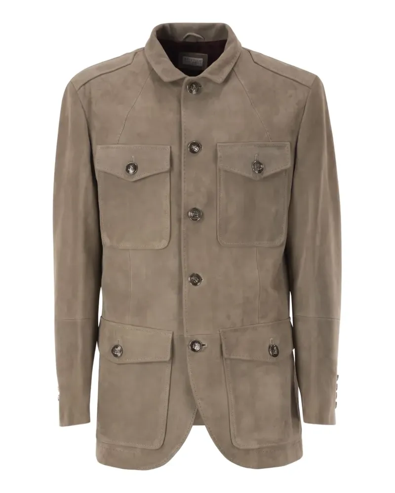 Brunello Cucinelli suede leather safari jacket - Grau Grau