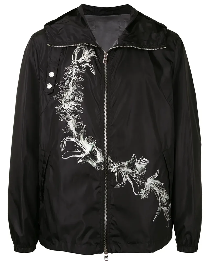 Alexander McQueen Kapuzenjacke mit Blumen-Print - Schwarz Schwarz
