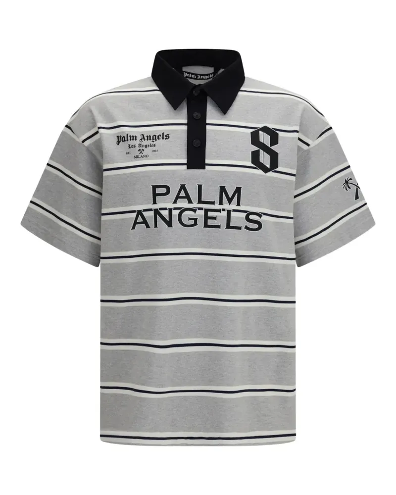 Palm Angels striped logo-print polo shirt - Grau Grau
