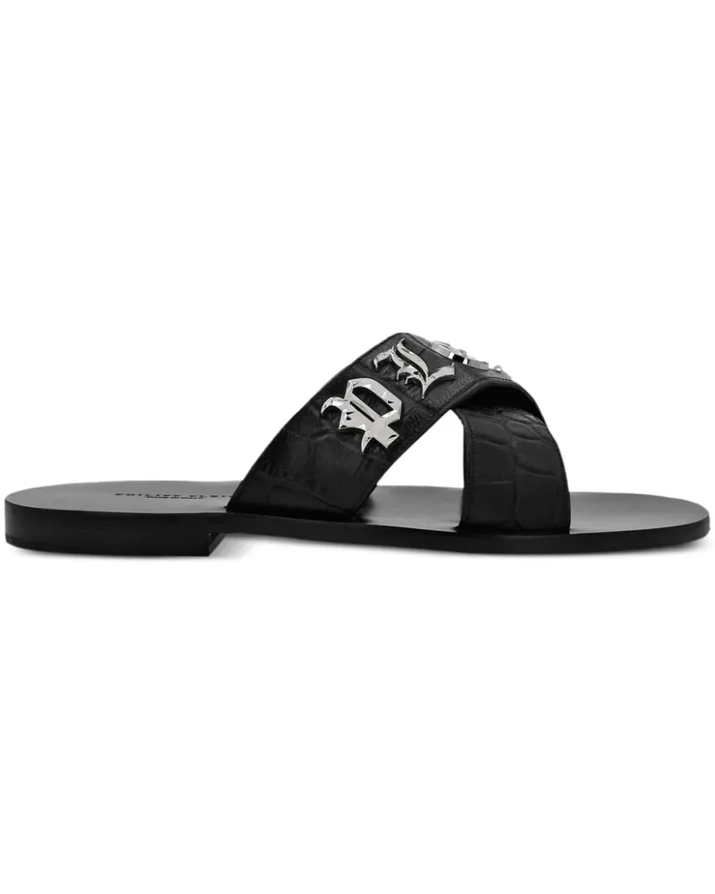 Philipp Plein Sandalen mit Logo-Schild - Schwarz Schwarz