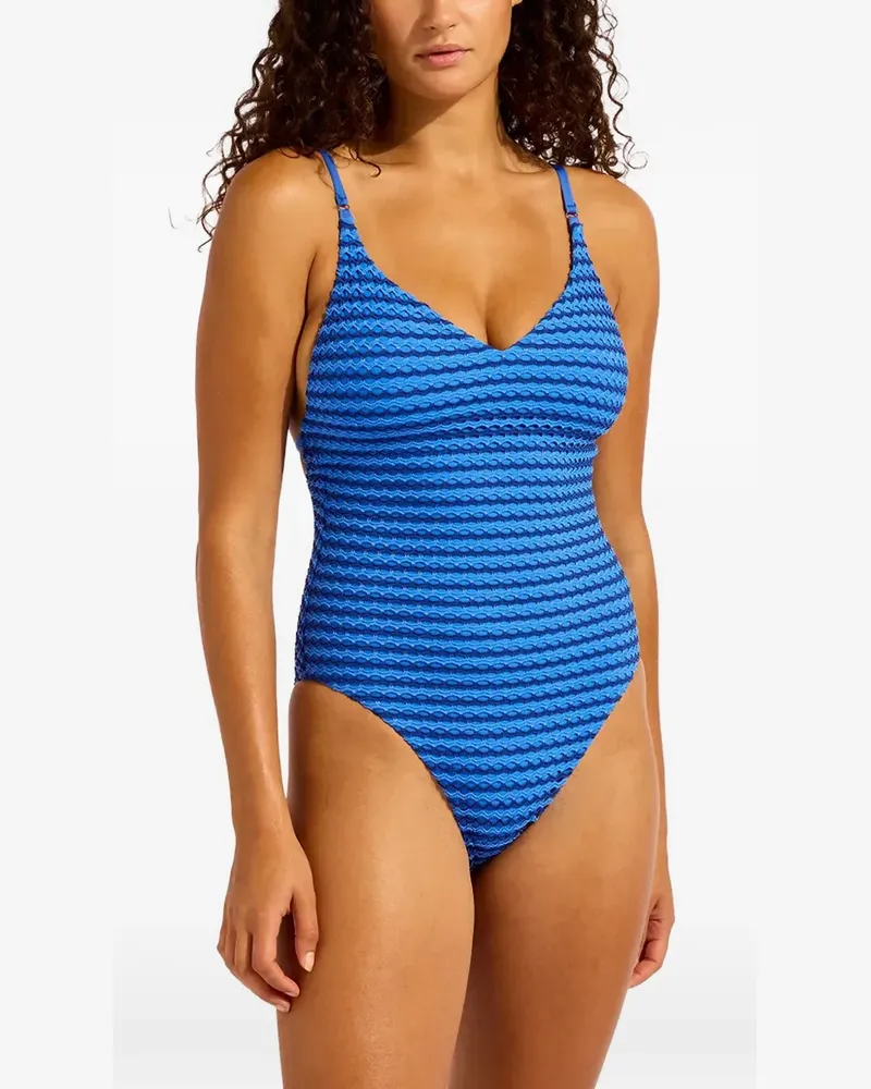 Seafolly Australia Strukturierter Badeanzug - Blau Blau