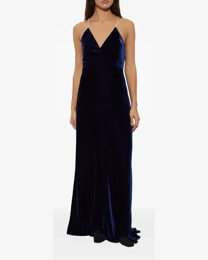 forte_forte V-neck sleeveless maxi dress - Blau Blau