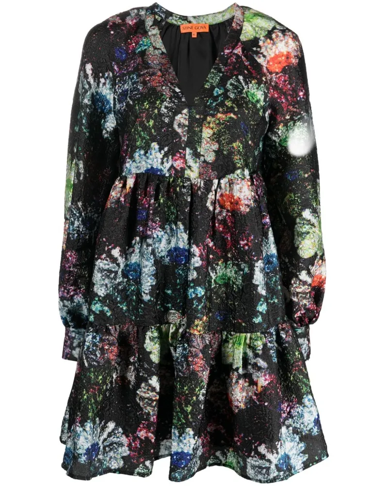 Stine Goya Jasmine Minikleid mit Glitter Bloom-Print - Schwarz Schwarz