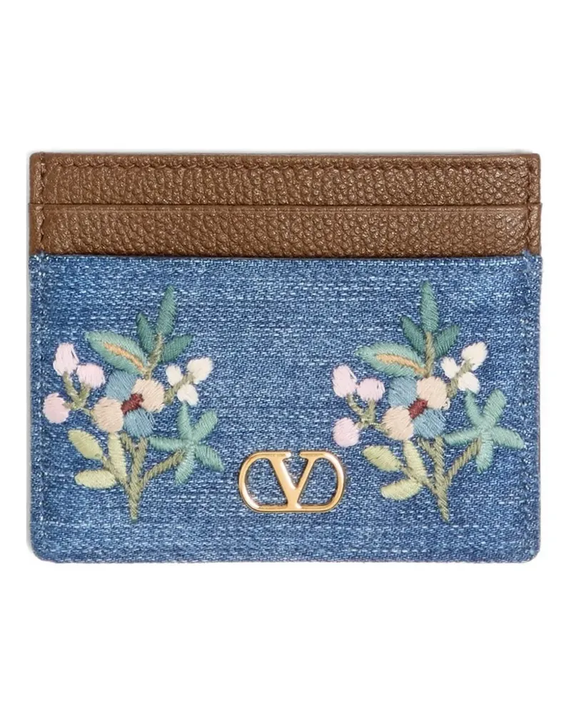 Valentino Garavani VLogo Signature Kartenetui aus Denim mit Blumenstickerei - Braun Braun