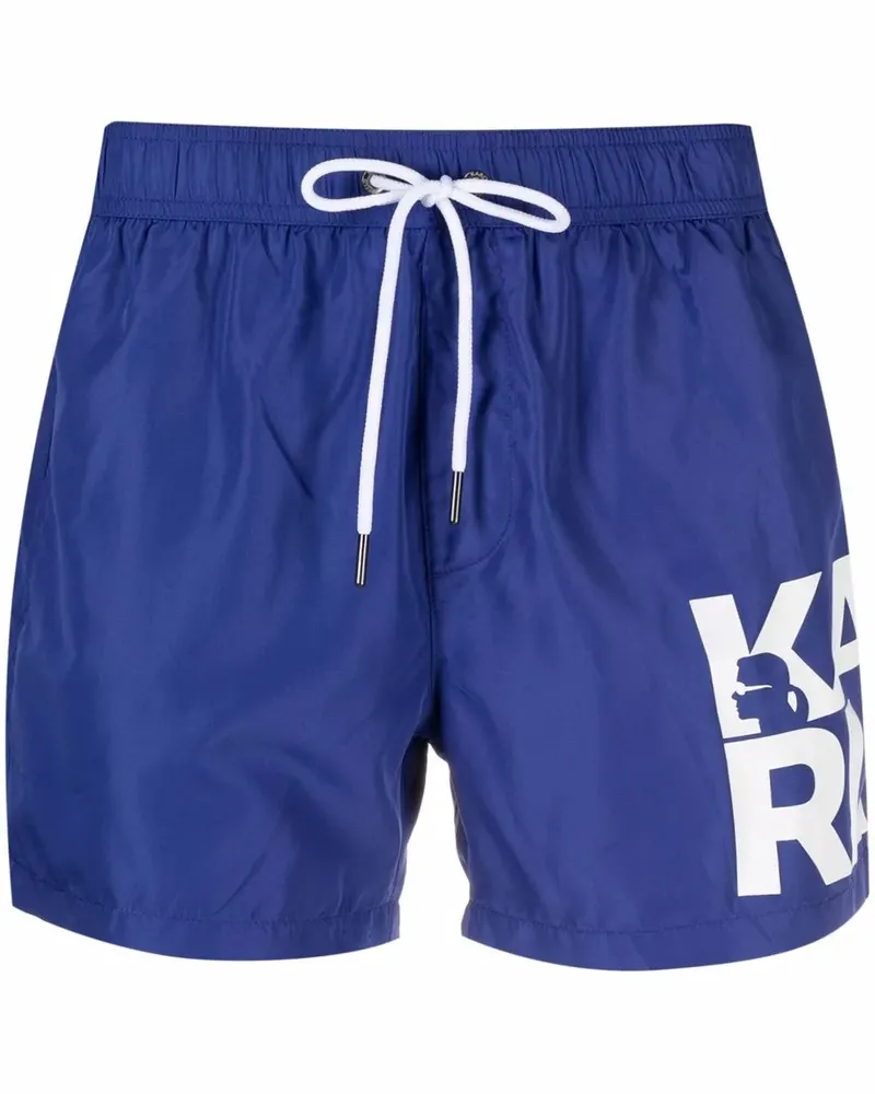 Karl Lagerfeld Badeshorts mit Logo-Print - Blau Blau